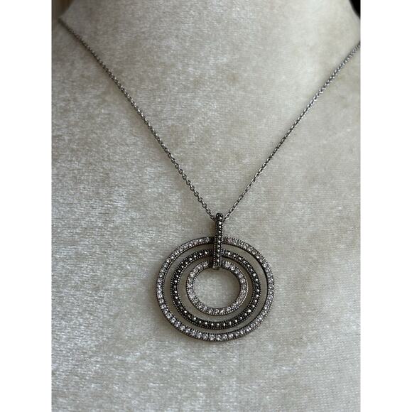 Lavish by TJM Sterling Silver Circles Pendant Necklace Crystal & Marcasite - Picture 7 of 9